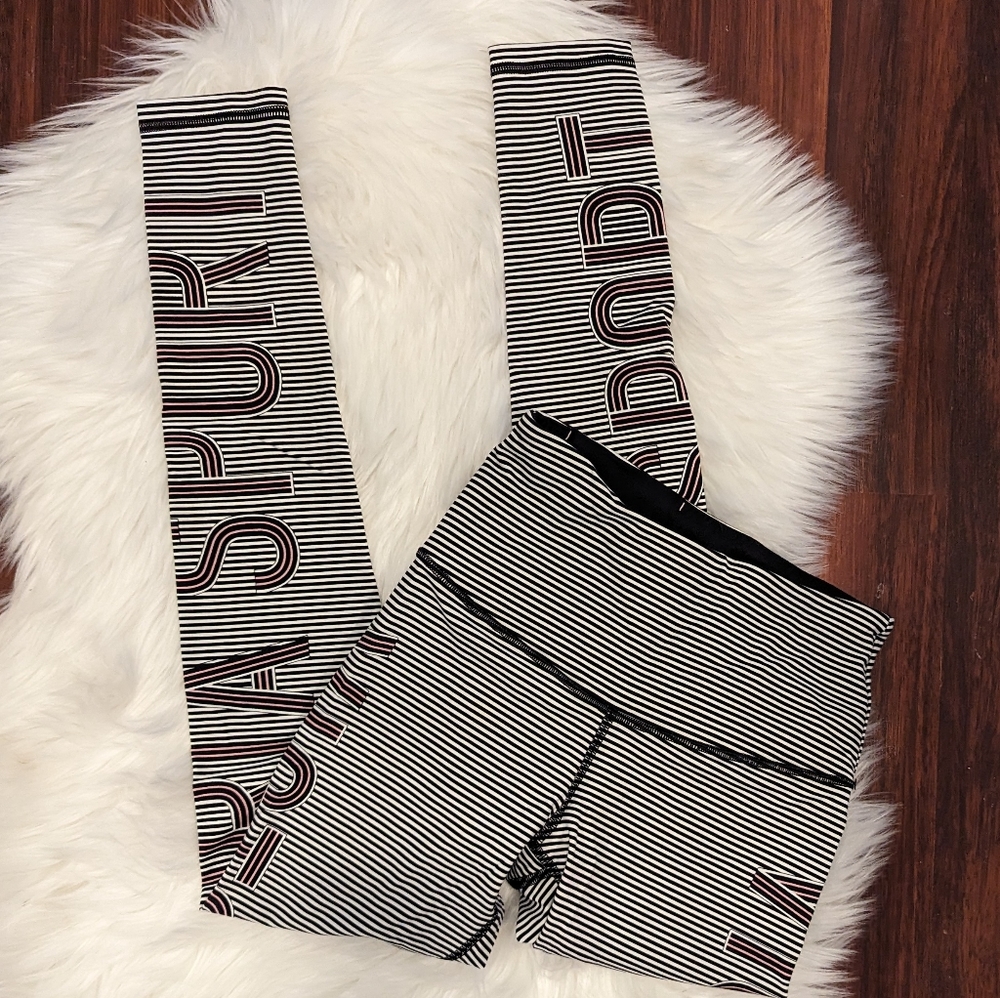Victoria's Secret Sport Knockout Leggings Black and White Stripe with Logo